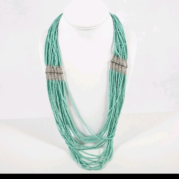 Necklace Multistrand Beaded Turquoise Color Seed Beads - Picture 1 of 3